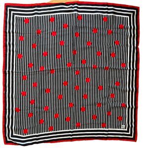 Honey silk scarf black white stripes  red dots square vintage 90s